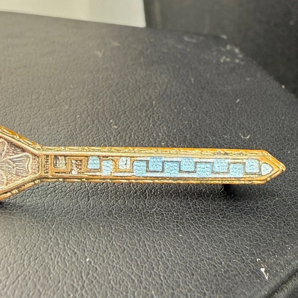 Vintage Bar Brooch Gold Tone Blue Enamel Art Deco Revival‎